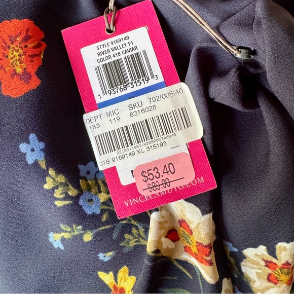 NEW Vince Camuto navy crepe blouse w/ collar+cuffs XL - Picture 10 of 12